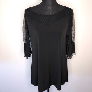 Belldini Black Dot Mesh Accent 3/4 Sleeve Blouse